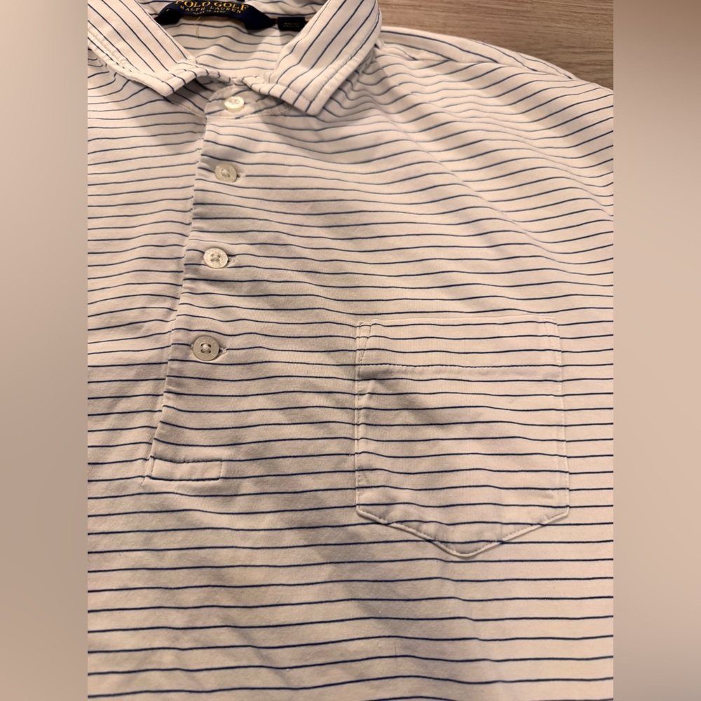 Polo Golf Ralph Lauren Polo Shirt Mens Large White Striped Stretch Lisle Stretch - Picture 7 of 7